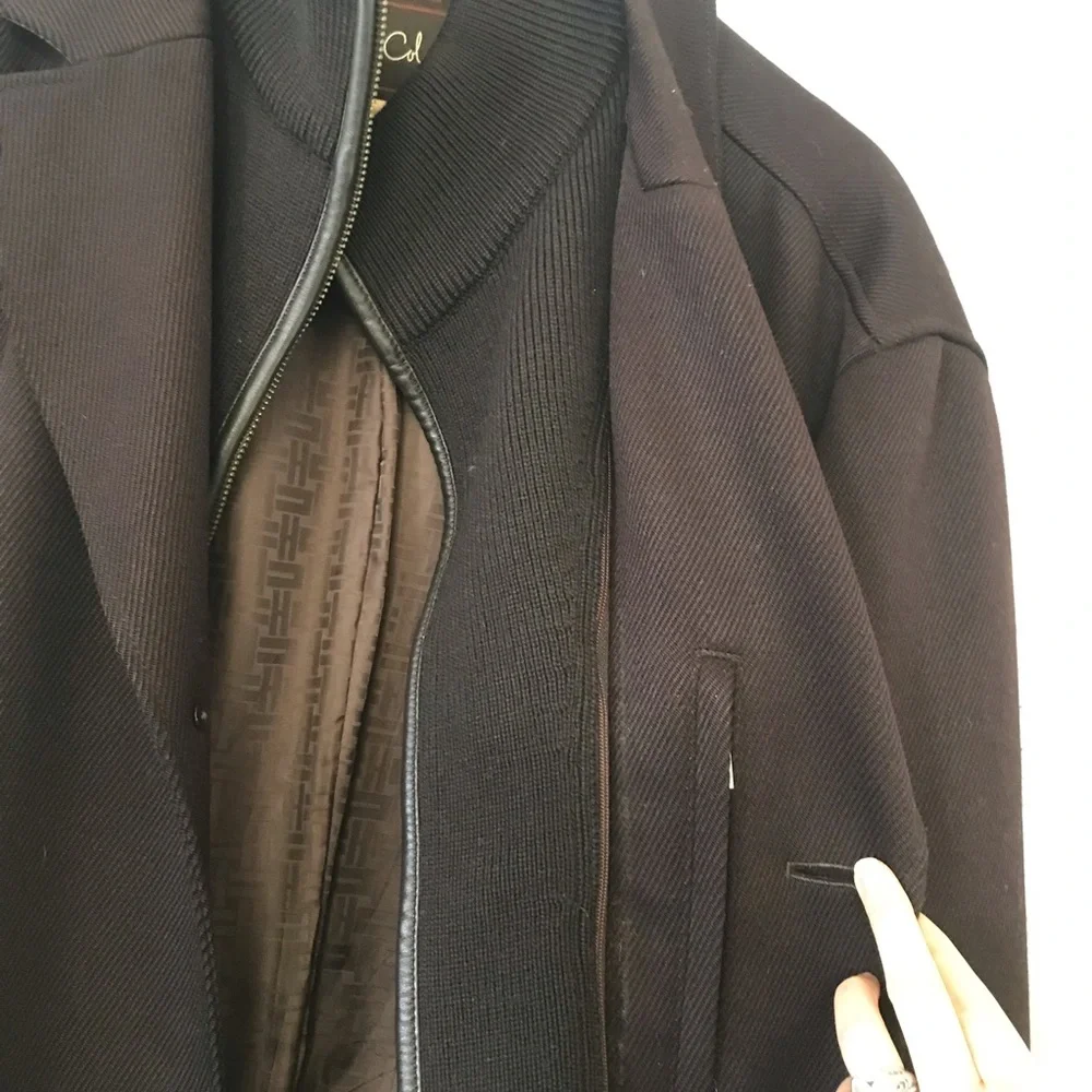 Cole Haan Wool blend Brown Double Closure Zip & Button Peacoat Sz XXL